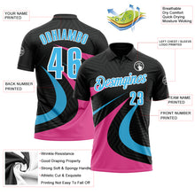 Загрузить изображение в средство просмотра галереи, Custom Black Sky Blue-Pink 3D Bowling Geometric Shape Performance Polo Shirt