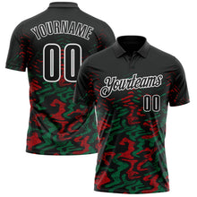 Загрузить изображение в средство просмотра галереи, Custom Black Kelly Green-Red 3D Bowling Abstract Grunge Art Performance Polo Shirt