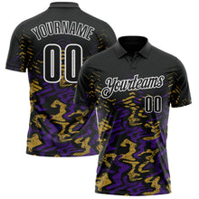 Загрузить изображение в средство просмотра галереи, Custom Black Purple-Old Gold 3D Bowling Abstract Grunge Art Performance Polo Shirt