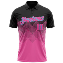 Laden Sie das Bild in den Galerie-Viewer, Custom Black Pink-Light Blue 3D Pattern Design Gradient Square Shape Performance Polo Shirt