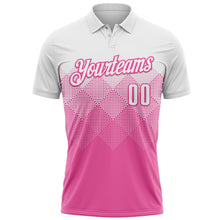 Charger l'image dans la galerie, Custom White Pink 3D Pattern Design Gradient Square Shape Performance Polo Shirt