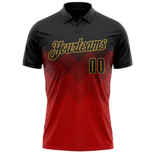 Charger l'image dans la galerie, Custom Black Red-Old Gold 3D Pattern Design Gradient Square Shape Performance Polo Shirt