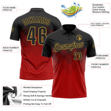 Charger l'image dans la galerie, Custom Black Red-Old Gold 3D Pattern Design Gradient Square Shape Performance Polo Shirt