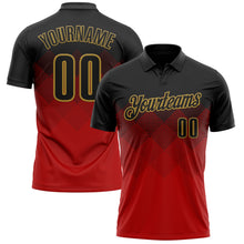 Charger l'image dans la galerie, Custom Black Red-Old Gold 3D Pattern Design Gradient Square Shape Performance Polo Shirt