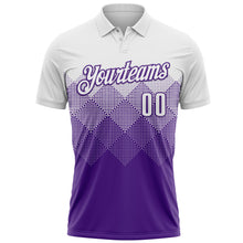 Laden Sie das Bild in den Galerie-Viewer, Custom White Purple 3D Pattern Design Gradient Square Shape Performance Polo Shirt