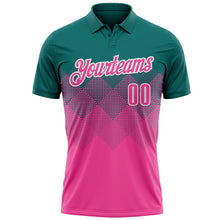 Charger l'image dans la galerie, Custom Teal Pink-White 3D Pattern Design Gradient Square Shape Performance Polo Shirt