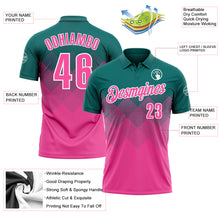 Charger l'image dans la galerie, Custom Teal Pink-White 3D Pattern Design Gradient Square Shape Performance Polo Shirt