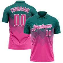 Charger l'image dans la galerie, Custom Teal Pink-White 3D Pattern Design Gradient Square Shape Performance Polo Shirt