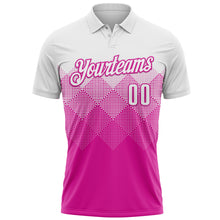 Laden Sie das Bild in den Galerie-Viewer, Custom White Deep Pink 3D Pattern Design Gradient Square Shape Performance Polo Shirt