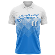 Laden Sie das Bild in den Galerie-Viewer, Custom White Powder Blue 3D Pattern Design Gradient Square Shape Performance Polo Shirt
