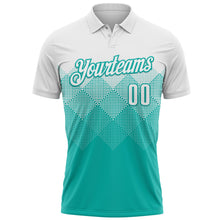 Laden Sie das Bild in den Galerie-Viewer, Custom White Aqua 3D Pattern Design Gradient Square Shape Performance Polo Shirt