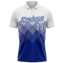 Load image into Gallery viewer, Custom White Royal 3D Pattern Design Gradient Square Shape Performance Polo Shirt