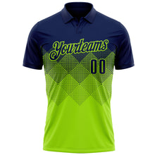 Загрузить изображение в средство просмотра галереи, Custom Navy Neon Green 3D Pattern Design Gradient Square Shape Performance Polo Shirt