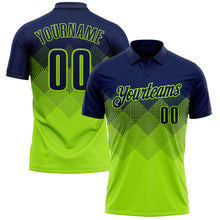 Загрузить изображение в средство просмотра галереи, Custom Navy Neon Green 3D Pattern Design Gradient Square Shape Performance Polo Shirt