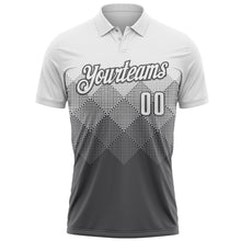 Laden Sie das Bild in den Galerie-Viewer, Custom White Steel Gray 3D Pattern Design Gradient Square Shape Performance Polo Shirt