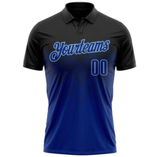Load image into Gallery viewer, Custom Black Royal-Light Blue 3D Pattern Design Gradient Square Shape Performance Polo Shirt