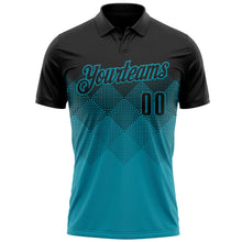 Laden Sie das Bild in den Galerie-Viewer, Custom Black Teal 3D Pattern Design Gradient Square Shape Performance Polo Shirt