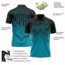 Laden Sie das Bild in den Galerie-Viewer, Custom Black Teal 3D Pattern Design Gradient Square Shape Performance Polo Shirt