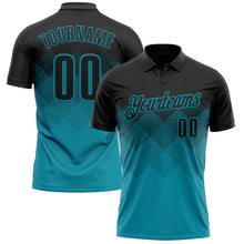 Laden Sie das Bild in den Galerie-Viewer, Custom Black Teal 3D Pattern Design Gradient Square Shape Performance Polo Shirt