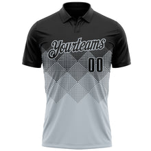 Загрузить изображение в средство просмотра галереи, Custom Black Silver 3D Pattern Design Gradient Square Shape Performance Polo Shirt
