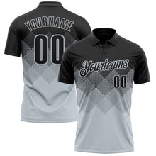 Загрузить изображение в средство просмотра галереи, Custom Black Silver 3D Pattern Design Gradient Square Shape Performance Polo Shirt