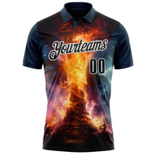 Загрузить изображение в средство просмотра галереи, Custom Navy Black-White 3D Bowling Burning Flame Performance Polo Shirt