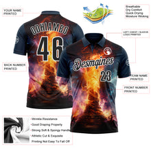Загрузить изображение в средство просмотра галереи, Custom Navy Black-White 3D Bowling Burning Flame Performance Polo Shirt
