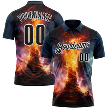 Загрузить изображение в средство просмотра галереи, Custom Navy Black-White 3D Bowling Burning Flame Performance Polo Shirt