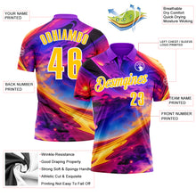Laden Sie das Bild in den Galerie-Viewer, Custom Purple Yellow-White 3D Bowling Colorful Space Performance Polo Shirt
