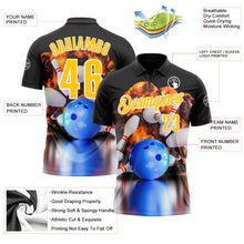 Laden Sie das Bild in den Galerie-Viewer, Custom Black Yellow-White 3D Bowling Burning Flame Performance Polo Shirt