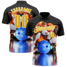 Laden Sie das Bild in den Galerie-Viewer, Custom Black Yellow-White 3D Bowling Burning Flame Performance Polo Shirt