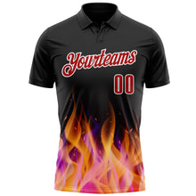 Laden Sie das Bild in den Galerie-Viewer, Custom Black Red-White 3D Bowling Burning Flame Performance Polo Shirt