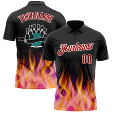 Laden Sie das Bild in den Galerie-Viewer, Custom Black Red-White 3D Bowling Burning Flame Performance Polo Shirt