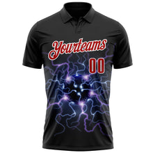 Laden Sie das Bild in den Galerie-Viewer, Custom Black Red-White 3D Bowling Lightning Performance Polo Shirt