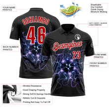 Laden Sie das Bild in den Galerie-Viewer, Custom Black Red-White 3D Bowling Lightning Performance Polo Shirt