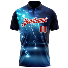 Загрузить изображение в средство просмотра галереи, Custom Navy Red-White 3D Bowling Lightning Performance Polo Shirt