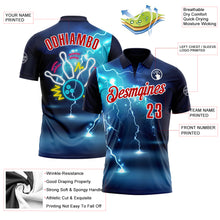 Загрузить изображение в средство просмотра галереи, Custom Navy Red-White 3D Bowling Lightning Performance Polo Shirt