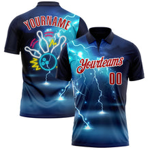 Загрузить изображение в средство просмотра галереи, Custom Navy Red-White 3D Bowling Lightning Performance Polo Shirt