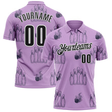 Laden Sie das Bild in den Galerie-Viewer, Custom Light Purple Black-White 3D Bowling Flaming Ball Performance Polo Shirt