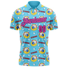 Laden Sie das Bild in den Galerie-Viewer, Custom Sky Blue Pink-Purple 3D Bowling Performance Polo Shirt