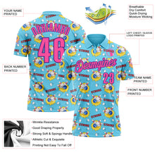 Laden Sie das Bild in den Galerie-Viewer, Custom Sky Blue Pink-Purple 3D Bowling Performance Polo Shirt