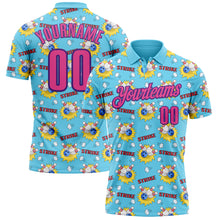 Laden Sie das Bild in den Galerie-Viewer, Custom Sky Blue Pink-Purple 3D Bowling Performance Polo Shirt