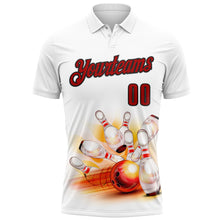 Charger l'image dans la galerie, Custom White Red-Black 3D Bowling Performance Polo Shirt
