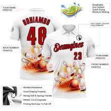 Charger l'image dans la galerie, Custom White Red-Black 3D Bowling Performance Polo Shirt