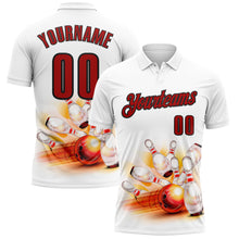 Charger l'image dans la galerie, Custom White Red-Black 3D Bowling Performance Polo Shirt