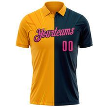 Laden Sie das Bild in den Galerie-Viewer, Custom Navy Pink Gold-Black 3D Bowling Performance Polo Shirt