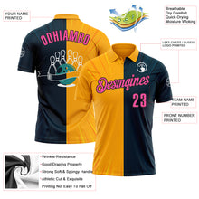 Laden Sie das Bild in den Galerie-Viewer, Custom Navy Pink Gold-Black 3D Bowling Performance Polo Shirt