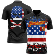 Загрузить изображение в средство просмотра галереи, Custom Black Red-Gold 3D Cornhole American Flag Skull Performance Polo Shirt