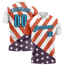 Charger l'image dans la galerie, Custom White Sky Blue-Black 3D Cornhole American Flag Performance Polo Shirt