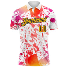 Laden Sie das Bild in den Galerie-Viewer, Custom White Gold-Black 3D Cornhole Splash Performance Polo Shirt